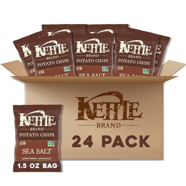 Kettle Brand Potato Chips, Sea Salt Kettle Chips, Snack Bag 1.5 Oz (Pack of 24)