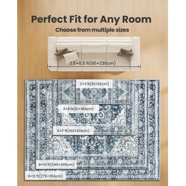 AMADA HOMEFURNISHING 6x9 Area Rugs, Blue Low-Profile Washable Rug with Non-Slip Backing & Durable Edge Binding, Vintage Rugs for Living Room, Bedroom, Dinning Room