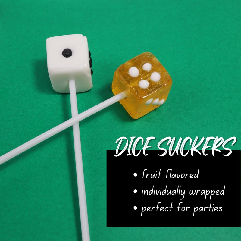 Dice Shaped Lollipops, Casino Themed Candy for Parties and Events,