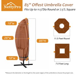 NettyPro Patio Umbrella Cover Outdoor Waterproof Cantilever Offset Parasol Banana Umbrella Cover Fits 10ft to11ft, Brown