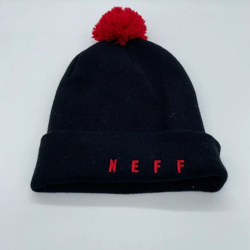 Neff Unisex Cuffed Winter Hat with Pom Warm Solid Black