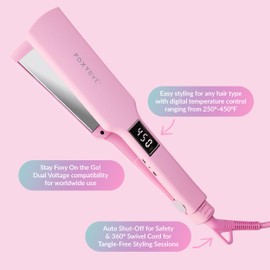 FoxyBae Flat Iron Hair Straightener - TRÉS Sleek 1.75" Wide Plate Titanium Flat Iron - Dual Voltage Portable Professional Hair Straightener Iron Hot Tools Locks Moisture & Shine - [Party Pink]