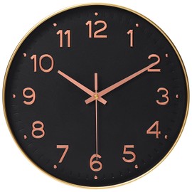 MEIRED Wall Clock 12 Inch Silent Non Ticking Battery Operated Round Wall Clock Modern Simple Style Decor Clock for Home/Office/School/Kitchen/Bedroom/Living Room, Black and Gold