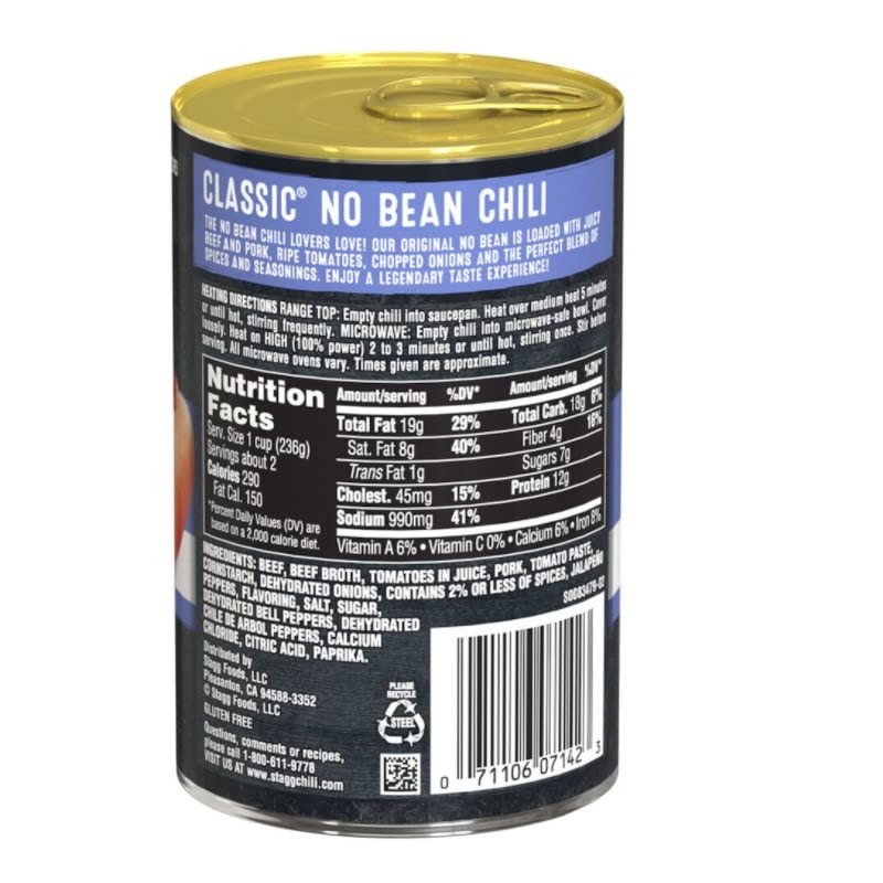 Stagg CLASSIC Chili No Beans, 15 Ounce (12-Pack)