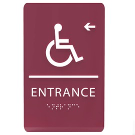 ADA CENTRAL SIGNS - 6"X9" Entrance Left Sign with Arrow - ADA Compliant Tactile Graphics Grade 2 Braille Text Wall Signs – Wheelchair Accessible Entry Sign for School, Office, Business, and Apartment