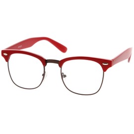 zeroUV Retro Square Clear Lens Horn Rimmed Half-Frame Eyeglasses 50mm (Red-Bronze/Clear)