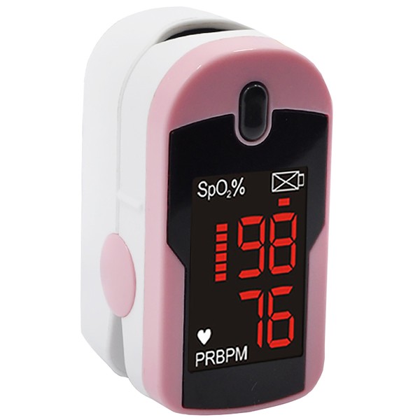 Concord Pink Fingertip Pulse Oximeter with Reversible Display, Carrying Case and Lanyard