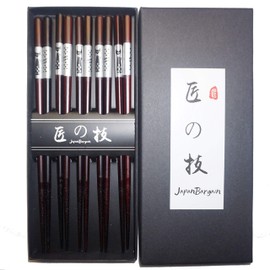 JapanBargain 4509, Bamboo Chopsticks Reusable Japanese Chinese Korean Wood Chop Sticks Hair Sticks 5 Pair Gift Boxed Set Dishwasher Safe, 9 inch (Silver-Cat)