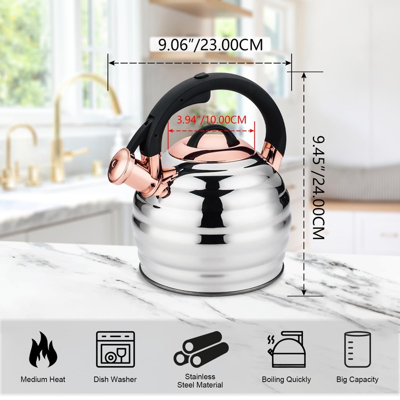 Tea Kettle for Stove Top Whistling Teapot, 3.2Q Tea Pot