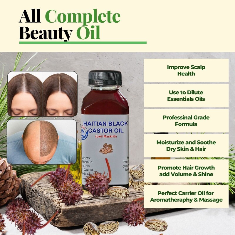 100% Pure HAITIAN Black CASTOR OIL for Thicker, Longer Hair.