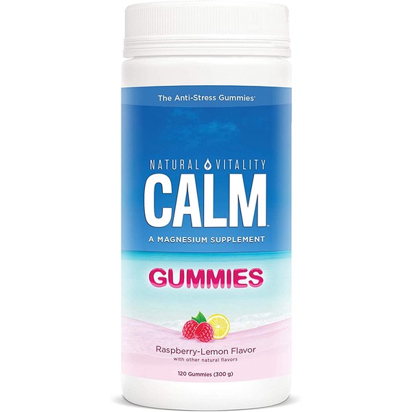 Natural Vitality Calm, Magnesium Citrate Supplement, Anti-Stress Gummies, Raspberry-Lemon 120 Gummies (Packaging May Vary)