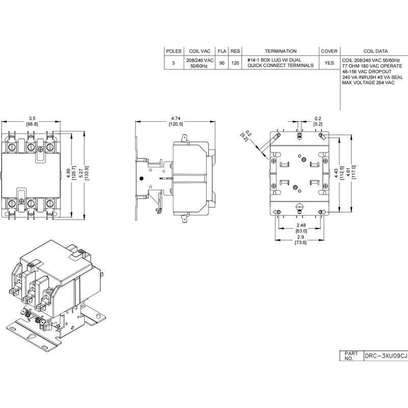 SUNLEE 90 Amp 3 Pole contactor 240V coil Contactor OEM