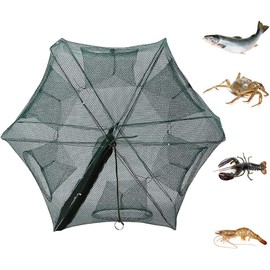 Greensen Red Plegable Portátil para Pesca, Trampa de 6 Agujeros para Camarones y Cangrejos, Jaula de Malla con Cierre Automático, para Cangrejos Azules y de Río