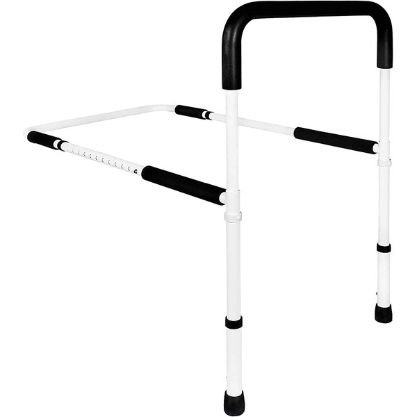 Vaunn Medical Adjustable Bed Assist Rail Handle and Hand Guard Grab Bar, Bedside Safety and Stability (Tool-Free Assembly), White/Black (876-V)