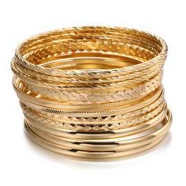 WHENZOO 12 Pcs Boho Bangles for Women, Lightweight Metal Bangle Bracelet Set, Stackable Trendy Layered Bangles, Multipack Indian Vintage Ladies Hand Jewellery for Women Girls Jewelry Gifts (Gold)