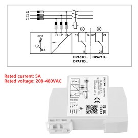 3-Phase Monitoring Relay DPA51CM44, Current/Voltage Monitoring Relay Phase Sequence Protection for Three-Phase System, Without Neutral Conductor, Phase Loss and Incorrect Phase Sequence, 208-480 VAC