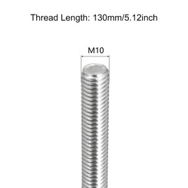 TOP-VIGOR 10Pcs M10 x 130mm Fully Threaded Rod, 304 Stainless Steel Right Hand Threads Rods, Fully Studding Rod Bar for Anchor Bolts, Clamps, Hangers and U-Bolts