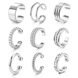 Chriscoco Silver Ear Cuffs For Women Non Piercing 14K Gold Plated Adjustable Clip On Earrings Fake Earrings Cartilage Helix Wrap Earring Set Cuffs Earrings For Women With Box