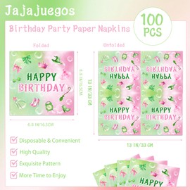 100Pcs Pink & Green Watercolor Paper Napkins for Princess & Wizard Theme Bachelorette Fantasy Themed Celebrations Supplies, Tea Parties, Baby Showers