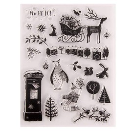 Merry Christmas Christmas Trees Snowflakes Christmas Leaves Decors Postbox Gifts Deers Elk Clear Stamps for Christmas Cards Making Decoration and Scrapbooking Rubber Stamps for Craft-A1609