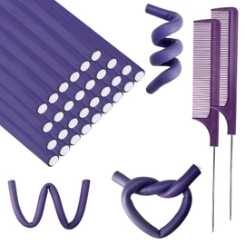 BIEAEIA 60 Piezas de Varillas Flexibles para Rizar, Varillas Flexibles de Espuma Giratoria, Varillas para El Cabello Sin Calor, Rodillos para El Cabello Y Peine de Cola de Rata de Acero para Cabello L