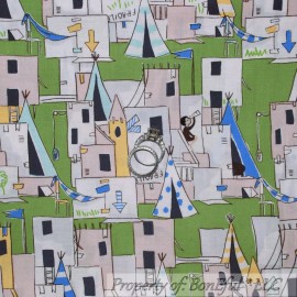 Michael Miller Fabrics BonEful Fabric FQ Cotton Quilt Green Tent Camp Fort Boy American Girl Scout Flag
