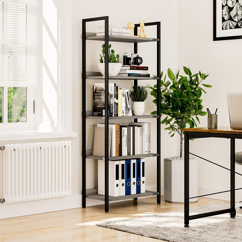 NUMENN Bookshelf, 5 Tier Bookshelves, Home Office Bookcase Shelf Storage