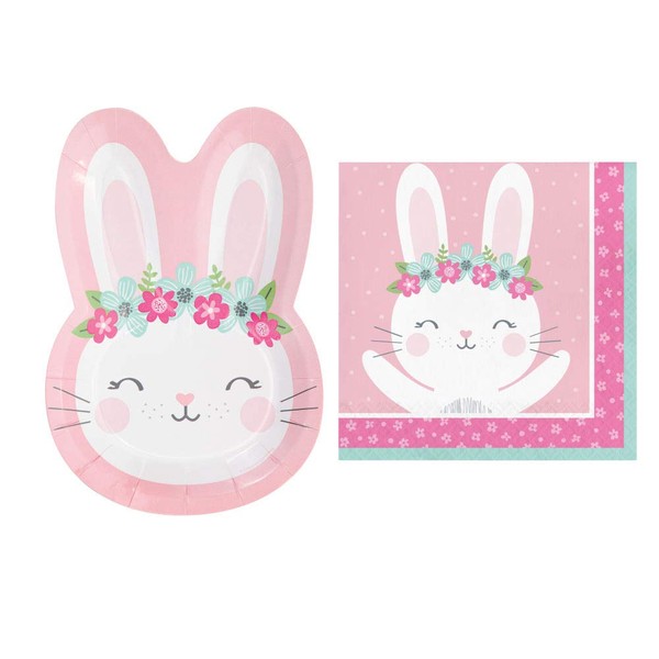 Creative Converting Bunny Party Supplies: Bundle Includes: Shaped Bunny Plates