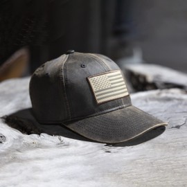Paramount Outdoors Waxed Cloth American Flag Cap American Fit US Flag Cap Fits Head Size MD - 2X (Brown)