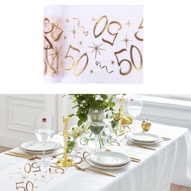 Nicola Gold Table Runner, 50th Birthday Table Runner, 15M Extra Long Mesh Tablecloth Decoration for Birthday Party (50th)