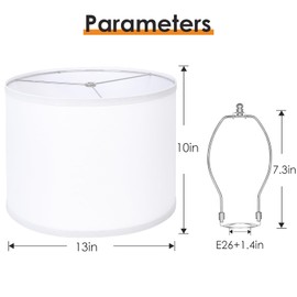 Lamp Shades Set of 2, Drum Lampshades 13" Top x 13" Bottom x 10" High with Spider Fitter, Large Replacement Lamp Shades for Table Lamps, Floor Lamps, Easy Assembly Required (2, White)