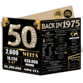 Jumbo 50th Birthday Card for Women Men, Happy 50th Birthday Party Decorations for Her Him, Black Gold 50 Year Old Birthday Card, Double-Sided with Two Stickers