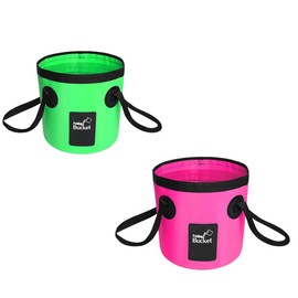 SagaSave Collapsible Bucket with Handle 12L Outdoor Fishing Water Folding Bucket Lightweight Folding Water Container for RVing, Camping, Hiking, Backpacking(Pink and Green)