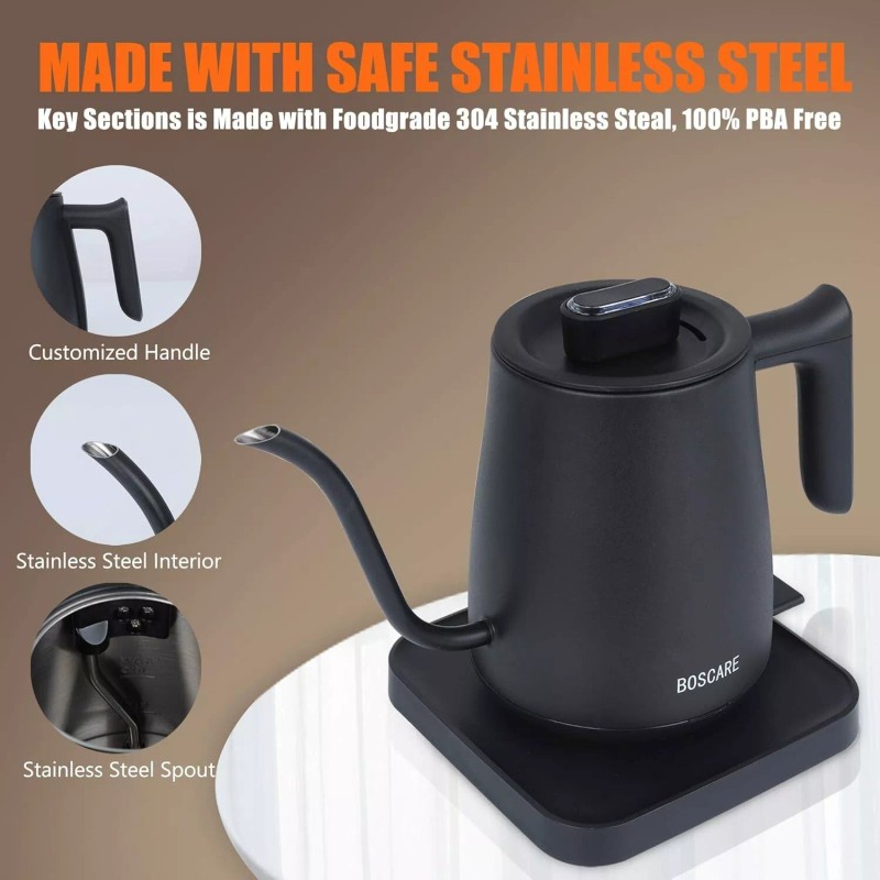 Boscare Electric Gooseneck Kettle 0.6 Liters / 600 ml Stainless