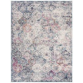 Safavieh Madison Collection MAD611N Boho Chic Floral Medallion Trellis Distressed Area Rug, 8' x 10', Navy / Teal