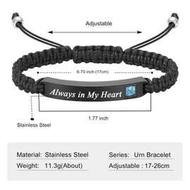 QGJNSGC Cremation Jewelry for Ashes Urn Cuff Bangle Rope Bracelet for Men Women Cremation Bracelet for Pet Ashes Keepsake Memorial Ash Bracelet Gifts (Black-blue stone)