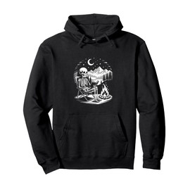 Skeleton Reading Under Candlelight Creepy Literature Pullover Hoodie