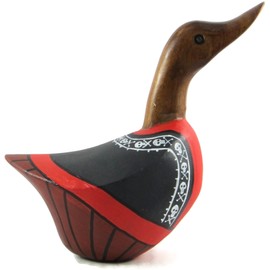 Brave Wings Hand Carved Wooden Bamboo Duck ~ Pirate Duck with Skull Shirt 18cm High ~ Ornament Sculpture Figurine Statue Unique Table Decoration Home Decor ~ 1396