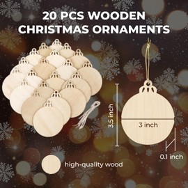 20 Pcs Wooden Christmas Ornaments 3,5 inch Wood Slices DIY Christmas Tree Decoration Unfinished Wood Slices with Holes Hanging Christmas Centerpieces Decorations Predrilled Wood Circles for Crafts