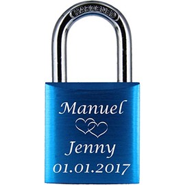 LoveGoals Engraved Love Padlock, Ideal Gift for Lovers and Couples, High-Quality Gift Packaging, Padlock with 2 Keys, Anodised Surface, Design M005 Customisable