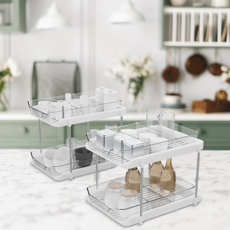 TOPITOP 2 Pack of 2 Tier Under Sink Storage Organizer