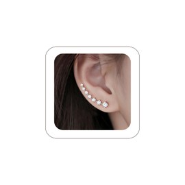 Fanquility 7 Sparkling Crystals Ear Cuff Wrap Climber Earrings S925 Sterling Silver Earrings Cartilage Crawler Earrings Classic Ear Climbers Earrings for Women (Silver)