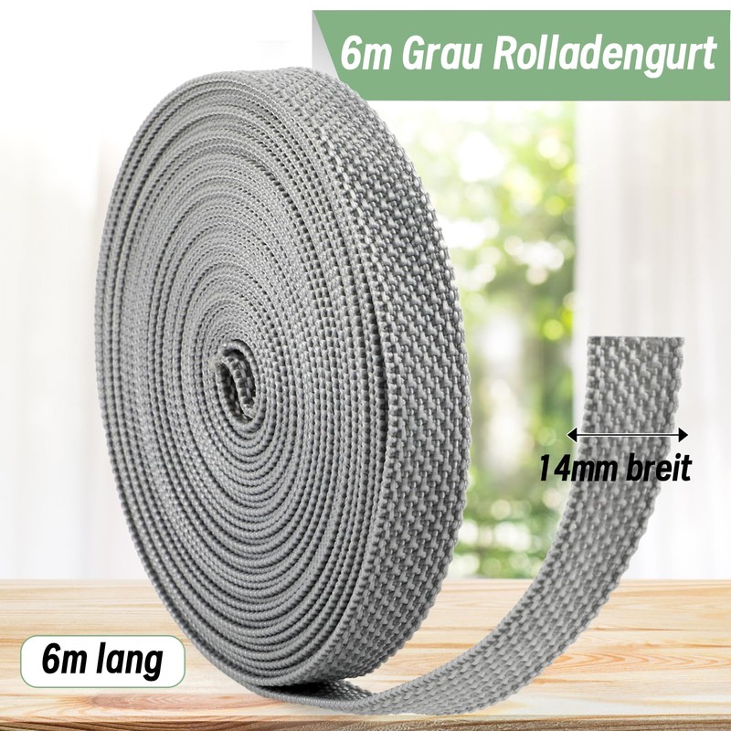 6 m Roller Shutter Belt 14 mm, High Tear Resistance