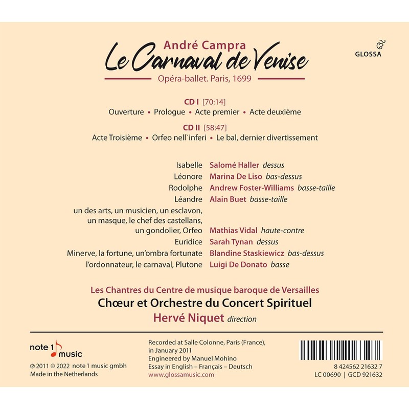 Andre Campra: Le Carnaval De Venise