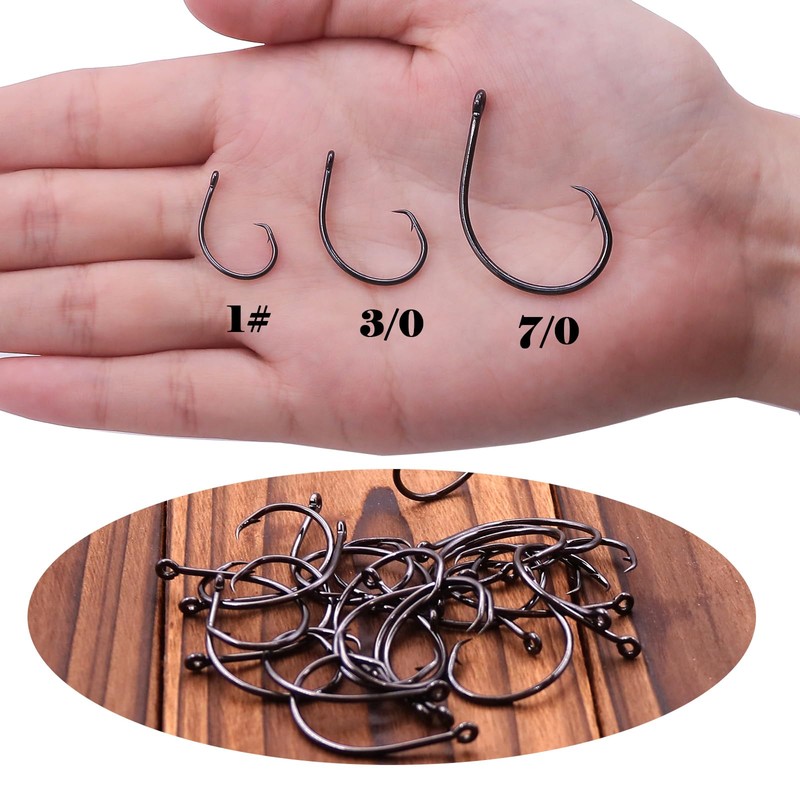 9KM DWLIFE Circle Hooks Inline,Fishing Hooks Barbed Saltwater 25Pcs Black/Closed