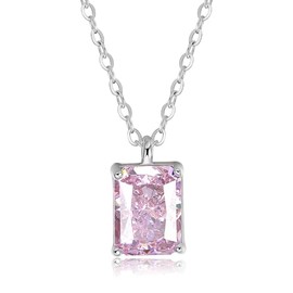 Aoliantty Pendant Necklace,925 Sterling Silver,Platinum Plated,Pink Rectangular Shape,18 inches
