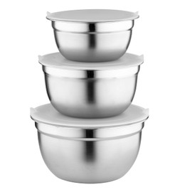 Florina Stainless Steel Bowls with Lid, Set of 3, Bowl Set, 3 Sizes, 14, 16, 18 cm, Mixing Bowl with Airtight Lid, Salad Bowl, Dishwasher Safe, Ideal for Baking, Cooking, Colour: Silver