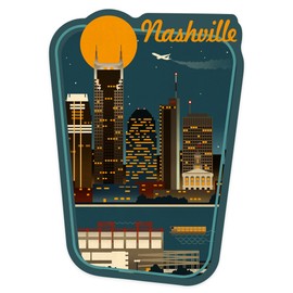Die Cut Sticker Nashville, Tennessee, Retro Skyline, Contour Vinyl Sticker 1 to 3 inches (Waterproof Decal for Cars, Water Bottles, Laptops, Coolers), Small