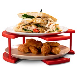 DoubleWave Mini Red 2 tier microwave plate stacker, BPA-Free, Fits small microwaves (0.9 cu. ft.), Preheats in 3 mins, Warms two plates in 4.5 mins, 1.5x faster than before (Mini)