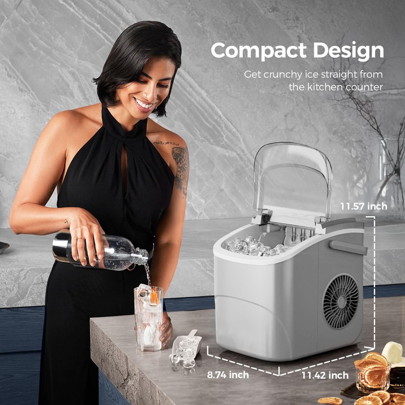 Electactic Ice Makers Countertop,26Lbs/24H,9 Cubes in 6 Mins,Portable Ice Maker